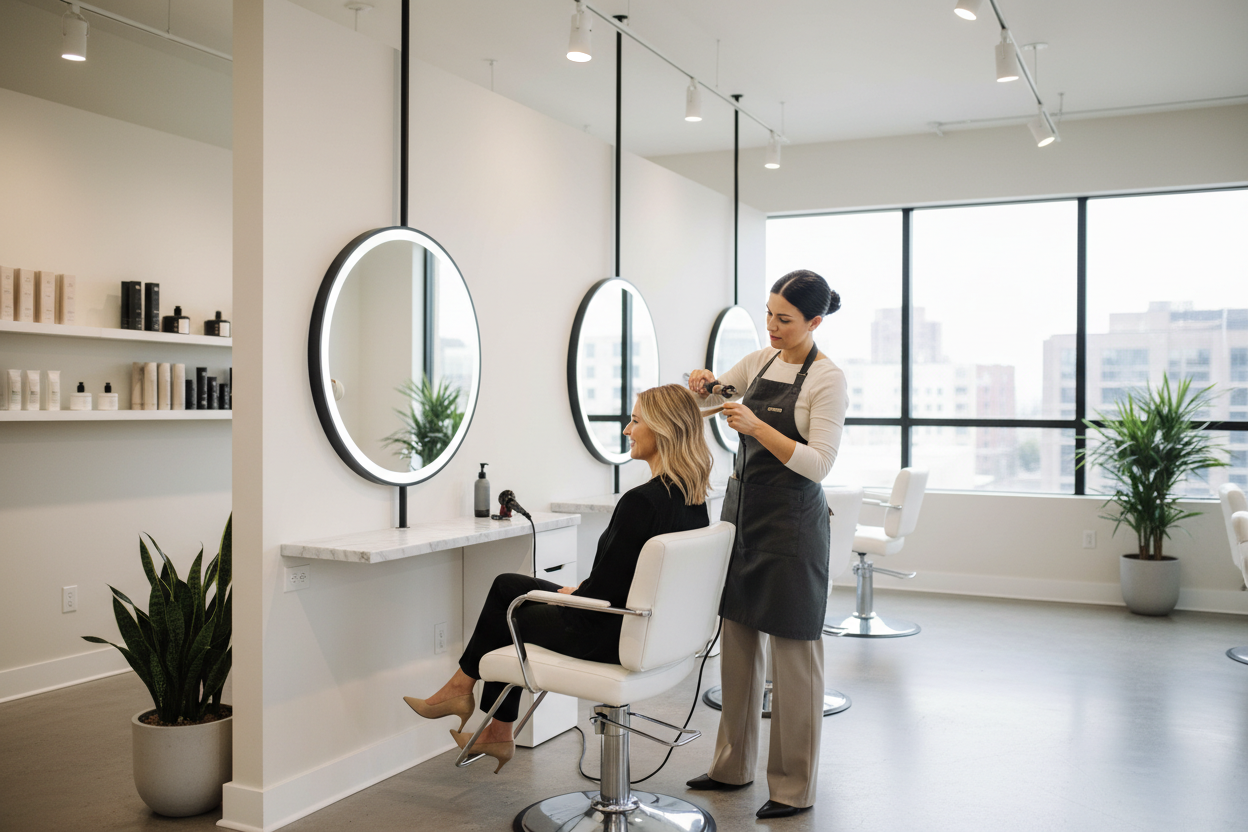 women hair stylist in modern salon